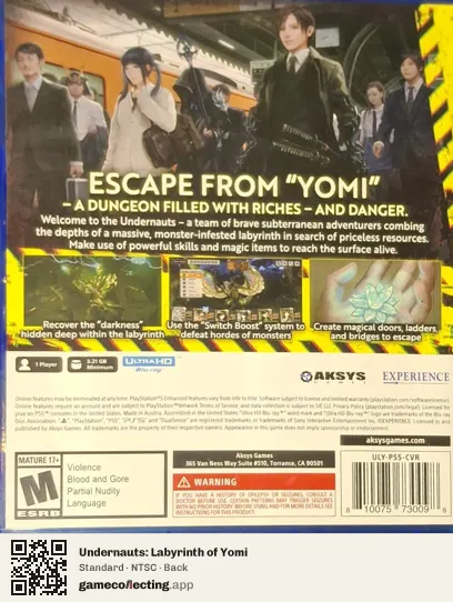 Undernauts: Labyrinth of Yomi PlayStation 5, NTSC box back