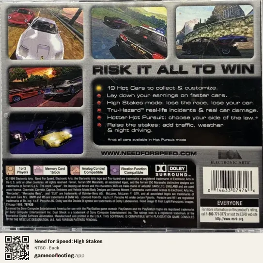 Need for Speed: High Stakes PlayStation, NTSC box back