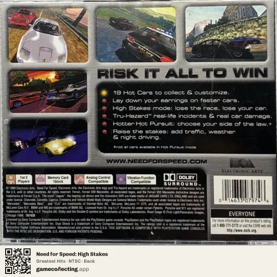 Need for Speed: High Stakes PlayStation, NTSC box back