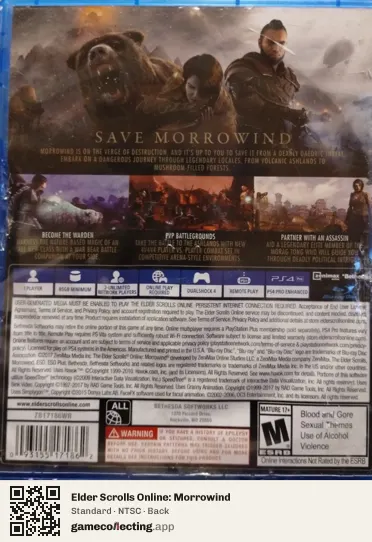 Elder Scrolls Online: Morrowind PlayStation 4, NTSC box back