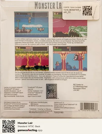 Monster Lair TurboGrafx-CD, NTSC box back