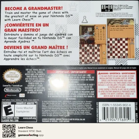 Learn Chess Nintendo DS, NTSC box back