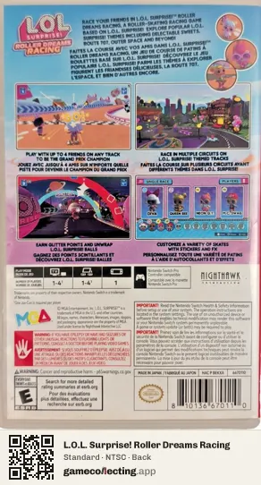 L.O.L. Surprise! Roller Dreams Racing Nintendo Switch, NTSC box back