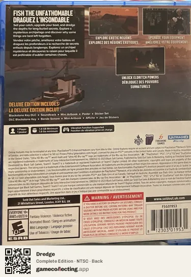 Dredge PlayStation 5, NTSC box back