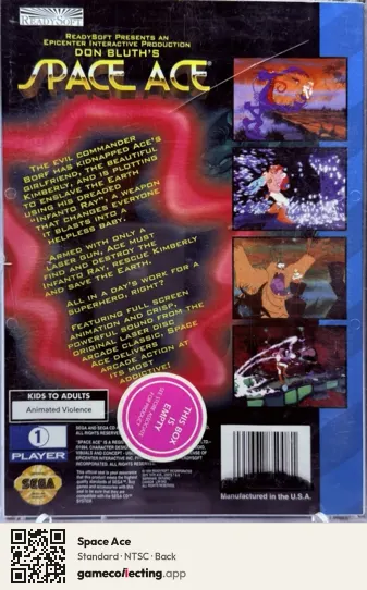 Space Ace Sega Mega-CD / Sega CD, NTSC box back