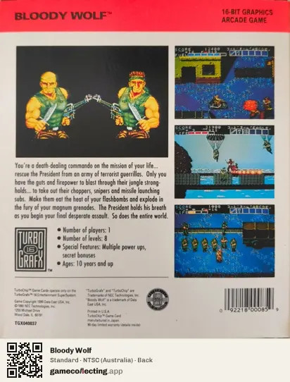 Bloody Wolf TurboGrafx-16, Australia box back
