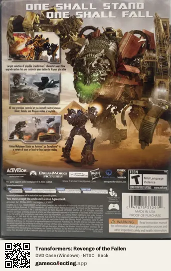 Transformers: Revenge of the Fallen Computer, NTSC box back
