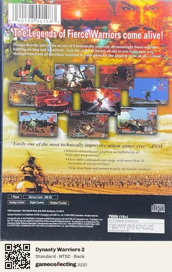Dynasty Warriors 2 PlayStation 2, NTSC box back