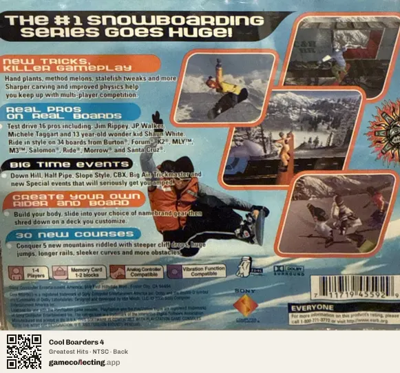 Cool Boarders 4 PlayStation, NTSC box back