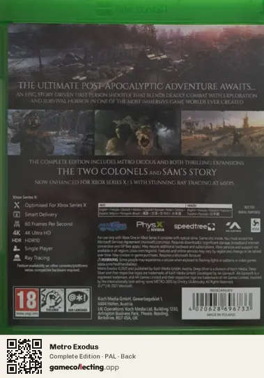 Metro Exodus Xbox Series X, PAL box back