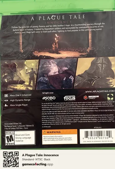 A Plague Tale: Innocence Xbox One, NTSC box back
