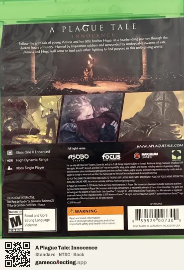 A Plague Tale: Innocence Xbox One, NTSC box back