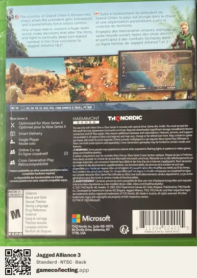Jagged Alliance 3 Xbox Series X, NTSC box back