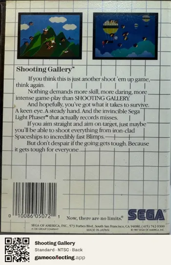 Shooting Gallery Sega Master System, NTSC box back