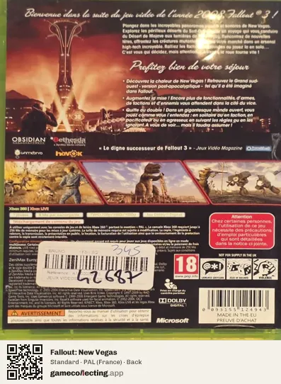 Fallout: New Vegas Xbox 360, France box back