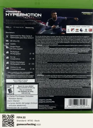 FIFA 22 Xbox Series X, NTSC box back