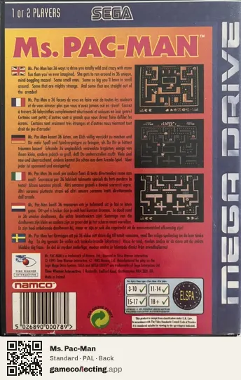 Ms. Pac-Man Sega Mega Drive / Genesis, PAL box back