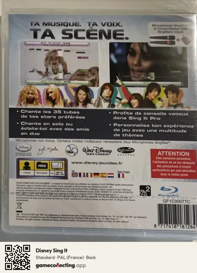 Disney Sing It PlayStation 3, France box back