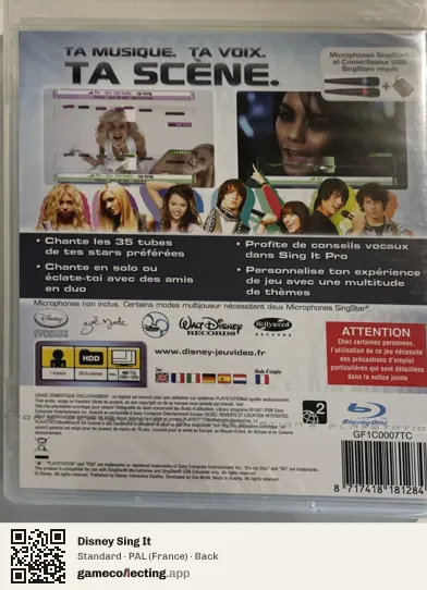 Disney Sing It PlayStation 3, France box back