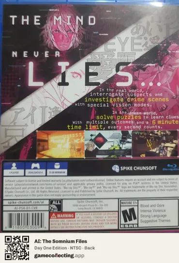 AI: The Somnium Files PlayStation 4, NTSC box back