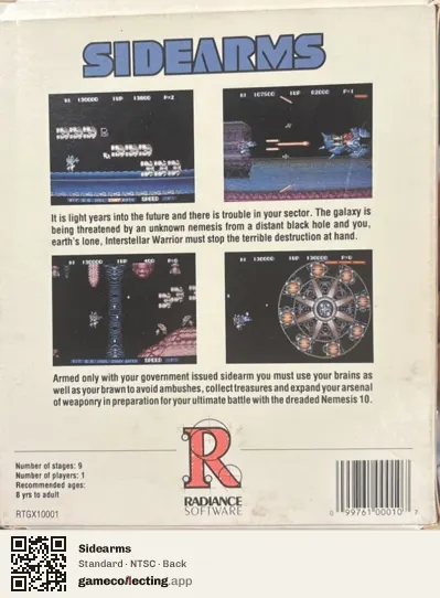 Sidearms TurboGrafx-16, NTSC box back
