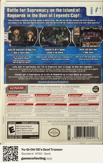 Yu-Gi-Oh! 5D's Duel Transer Nintendo Wii, NTSC box back