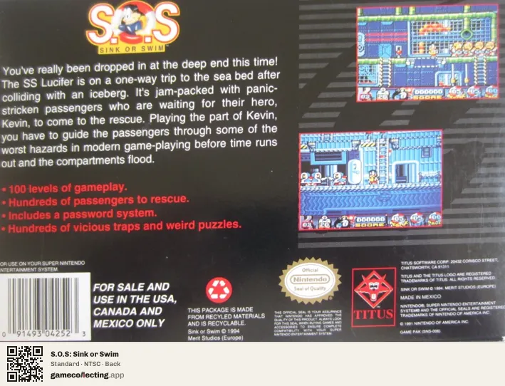 S.O.S: Sink or Swim Super Nintendo Entertainment System, NTSC box back