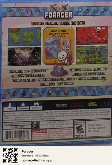 Forager PlayStation 4, NTSC box back