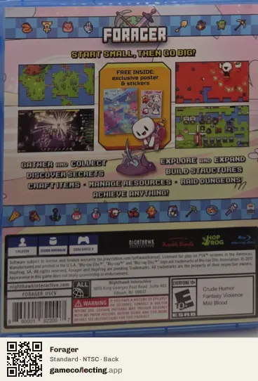 Forager PlayStation 4, NTSC box back