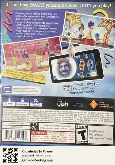Knowledge Is Power PlayStation 4, NTSC box back
