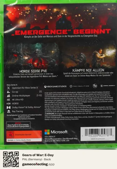 Gears of War: E-Day Xbox Series X, Germany box back