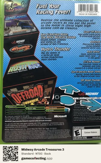 Midway Arcade Treasures 3 Xbox, NTSC box back