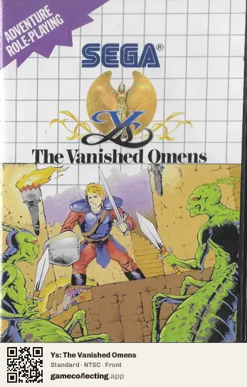Ys: The Vanished Omens Sega Master System, NTSC box front