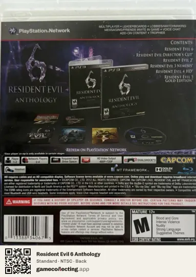 Resident Evil 6 Anthology PlayStation 3, NTSC box back