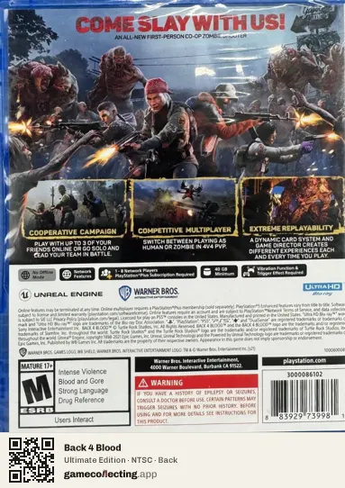 Back 4 Blood PlayStation 5, NTSC box back