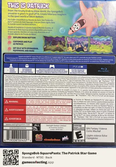 SpongeBob SquarePants: The Patrick Star Game PlayStation 4, NTSC box back