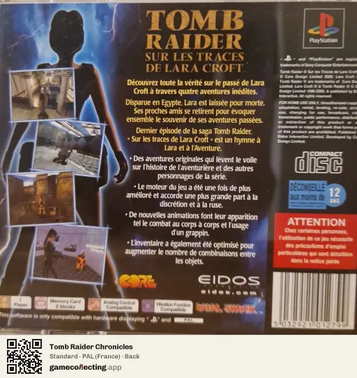 Tomb Raider Chronicles PlayStation, France box back