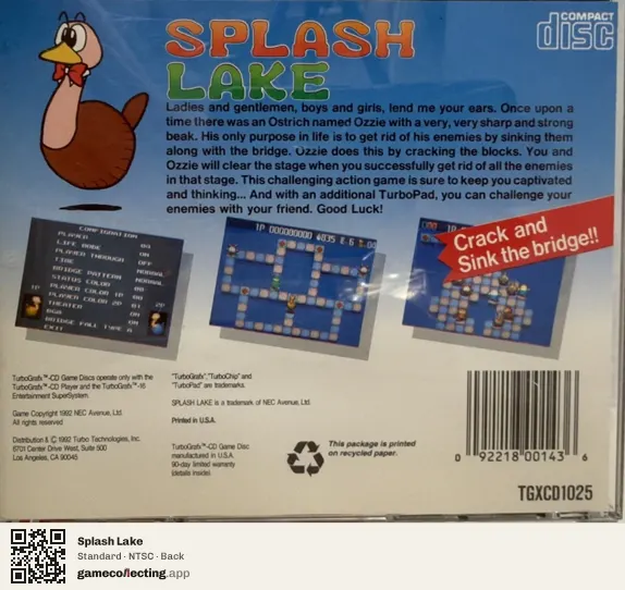 Splash Lake TurboGrafx-CD, NTSC box back