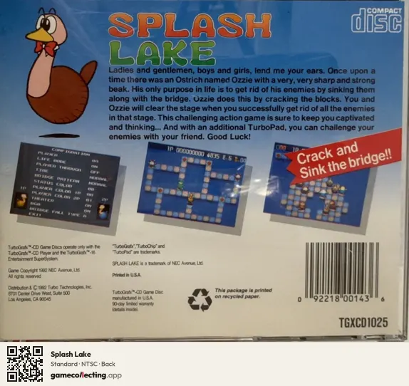 Splash Lake TurboGrafx-CD, NTSC box back
