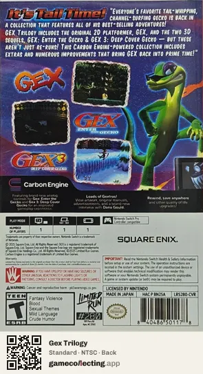 Gex Trilogy Nintendo Switch, NTSC box back