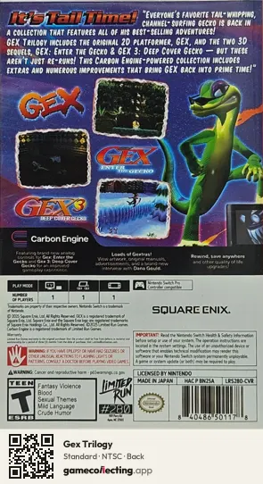 Gex Trilogy Nintendo Switch, NTSC box back
