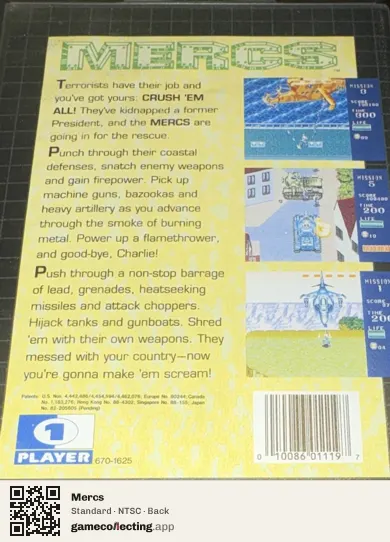 Mercs Sega Mega Drive / Genesis, NTSC box back