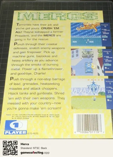 Mercs Sega Mega Drive / Genesis, NTSC box back