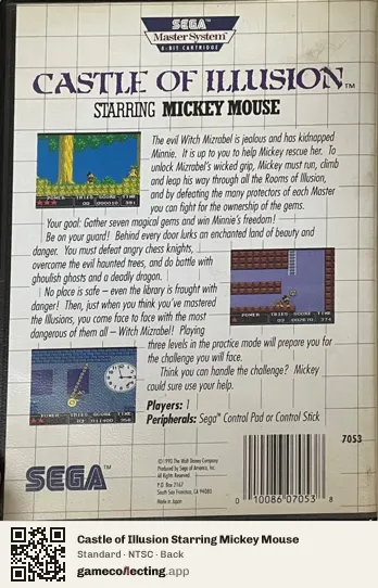 Castle of Illusion Starring Mickey Mouse Sega Master System, NTSC box back