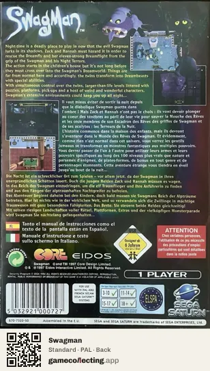 Swagman Sega Saturn, PAL box back