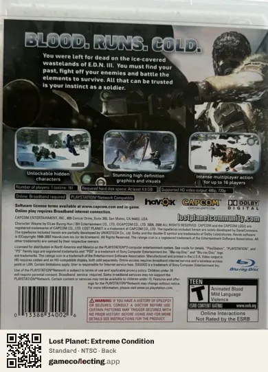 Lost Planet: Extreme Condition PlayStation 3, NTSC box back