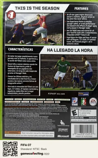 FIFA 07 Xbox 360, NTSC box back