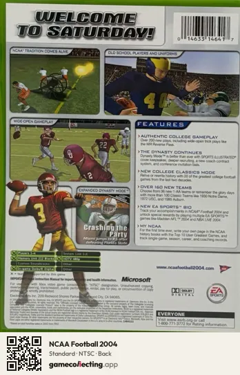 NCAA Football 2004 Xbox, NTSC box back