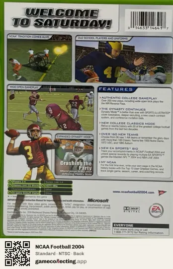 NCAA Football 2004 Xbox, NTSC box back