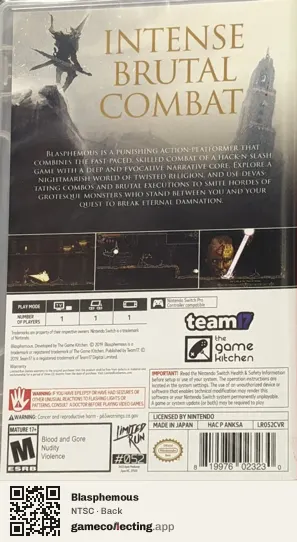 Blasphemous Nintendo Switch, NTSC box back